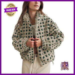 Women's Sherpa Fleece Jacket Zip Up Cropped Coats Warm Winter Outwear